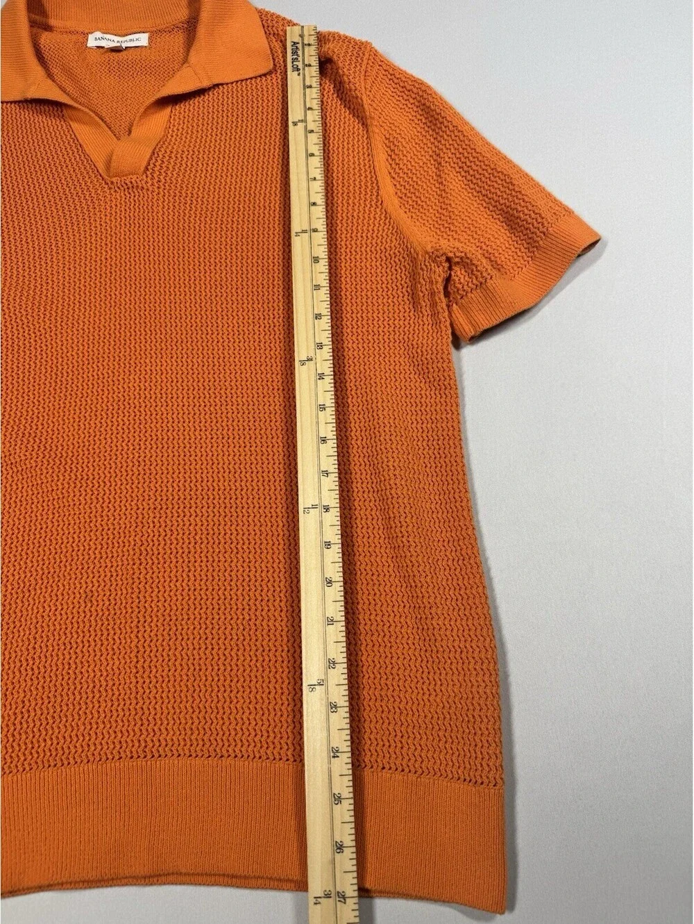 Banana Republic Sweater Mens Large Orange Short Sleeve Collared Cotton Pullover